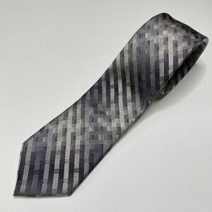 Van Heusen Textured Grey Blue Striped Checkered 100% Silk Men's Tie